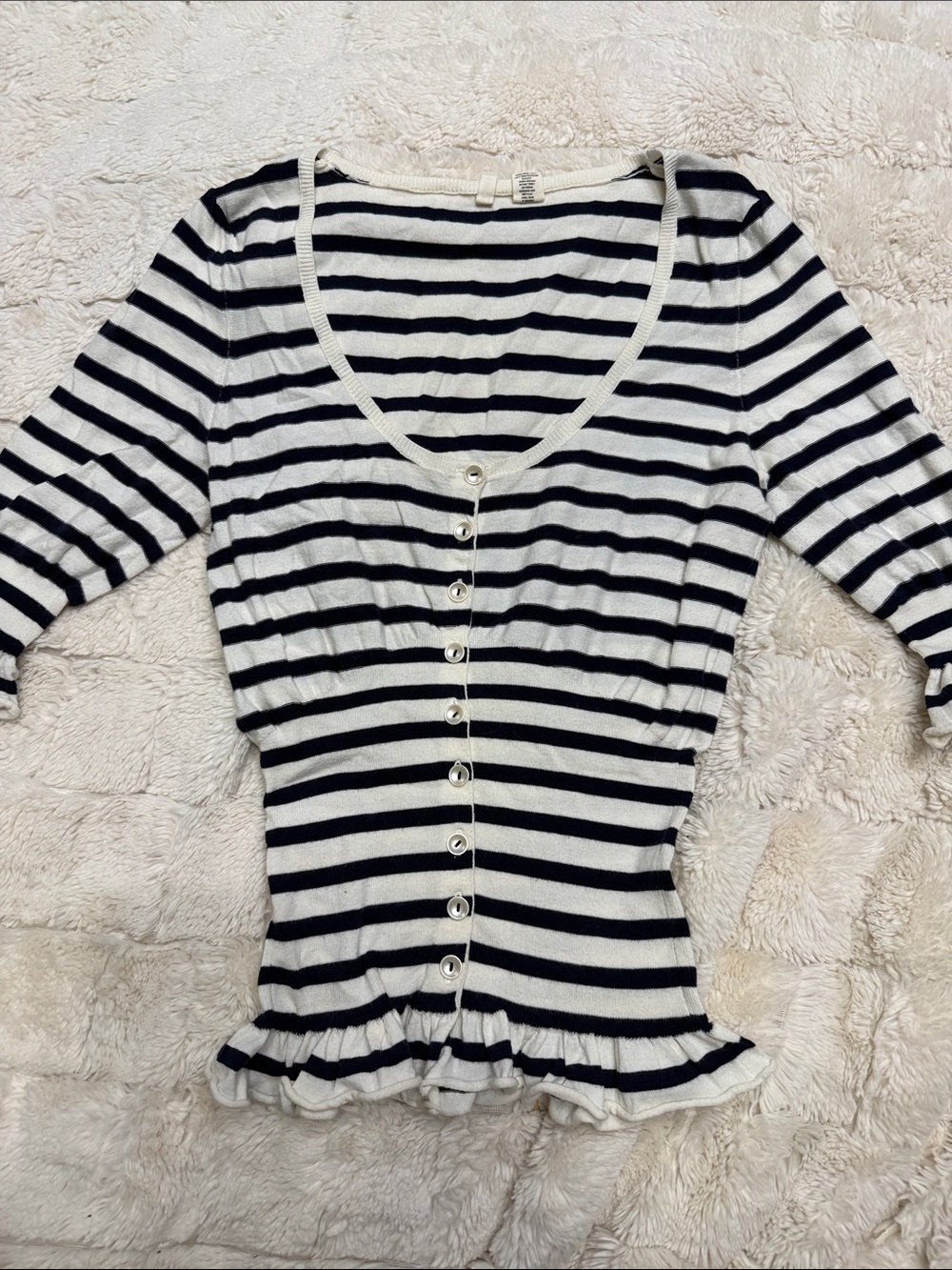 Anthropologie Moth Navy and White Striped Button-Front Cardigan